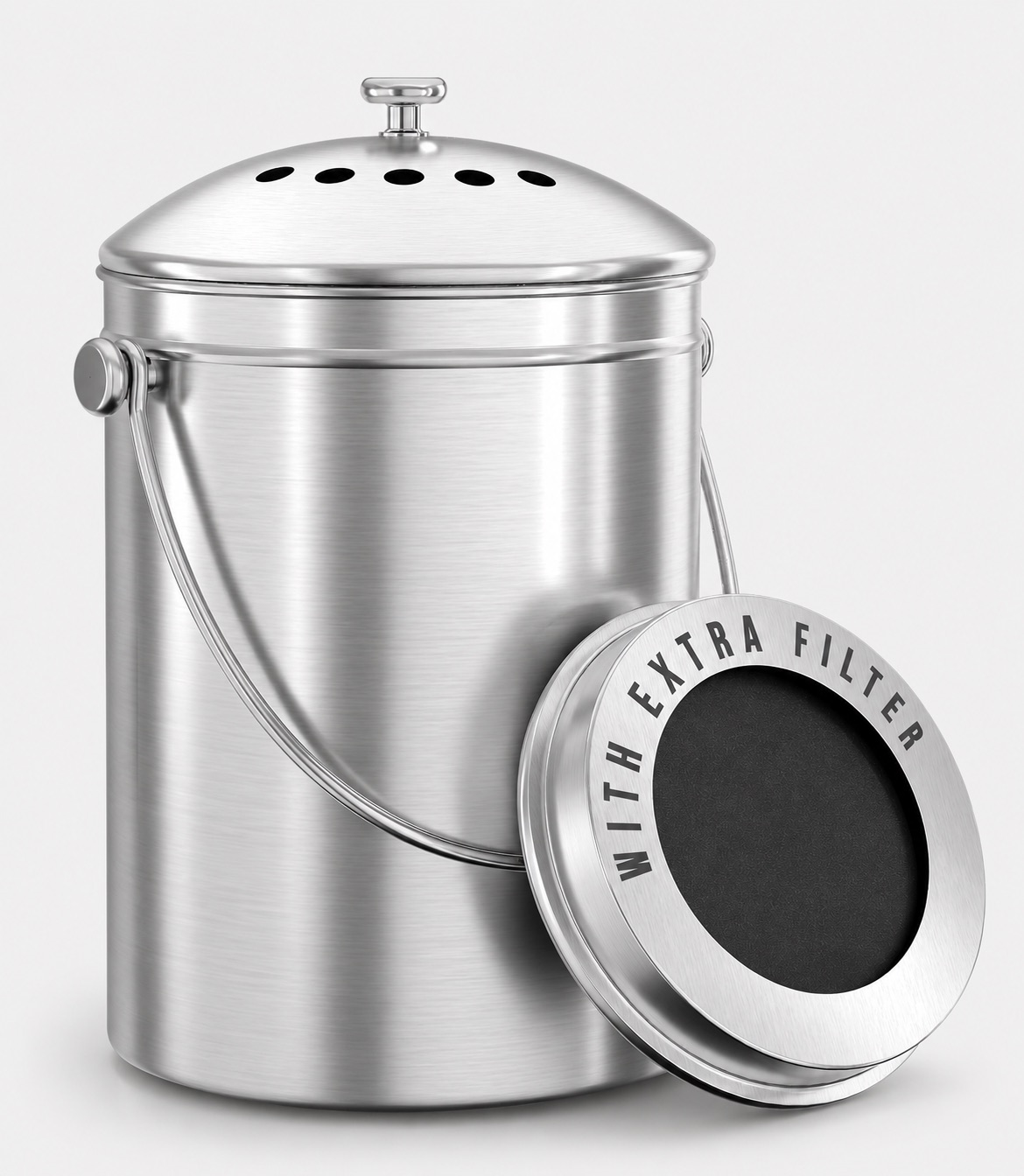 Utopia Kitchen countertop compost bin with lid, studio shot