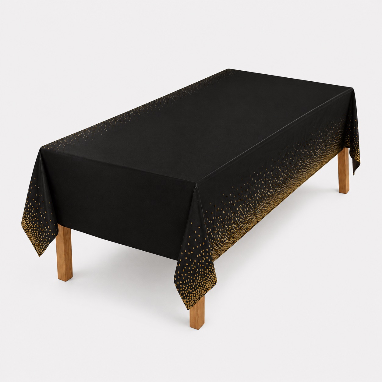 Utopia Kitchen fitted black spandex tablecloth on a rectangular table, studio shot